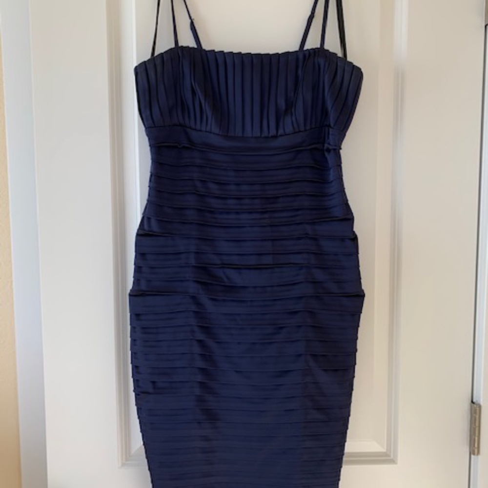 Short, satin evening dress.